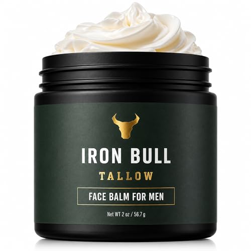 Iron Bull Beef Tallow Face Moisturizer for Men. Anti-Aging With Hyaluronic Acid for Wrinkles. Grass-Fed Beef Tallow Skin Balm & Jojoba Oil for All Skin Types. Natural Formula With a Clean Scent - 2oz