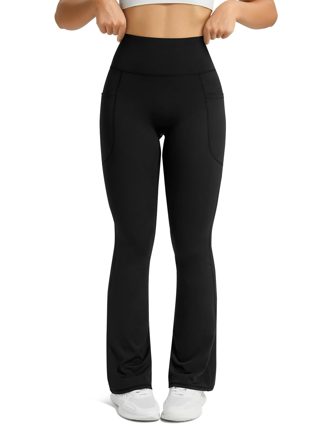 PRETISKY Womens Flared Yoga Pants with Pockets, High Waisted Flare Leggings Bell Bottom Bootcut Yoga Dress Pants