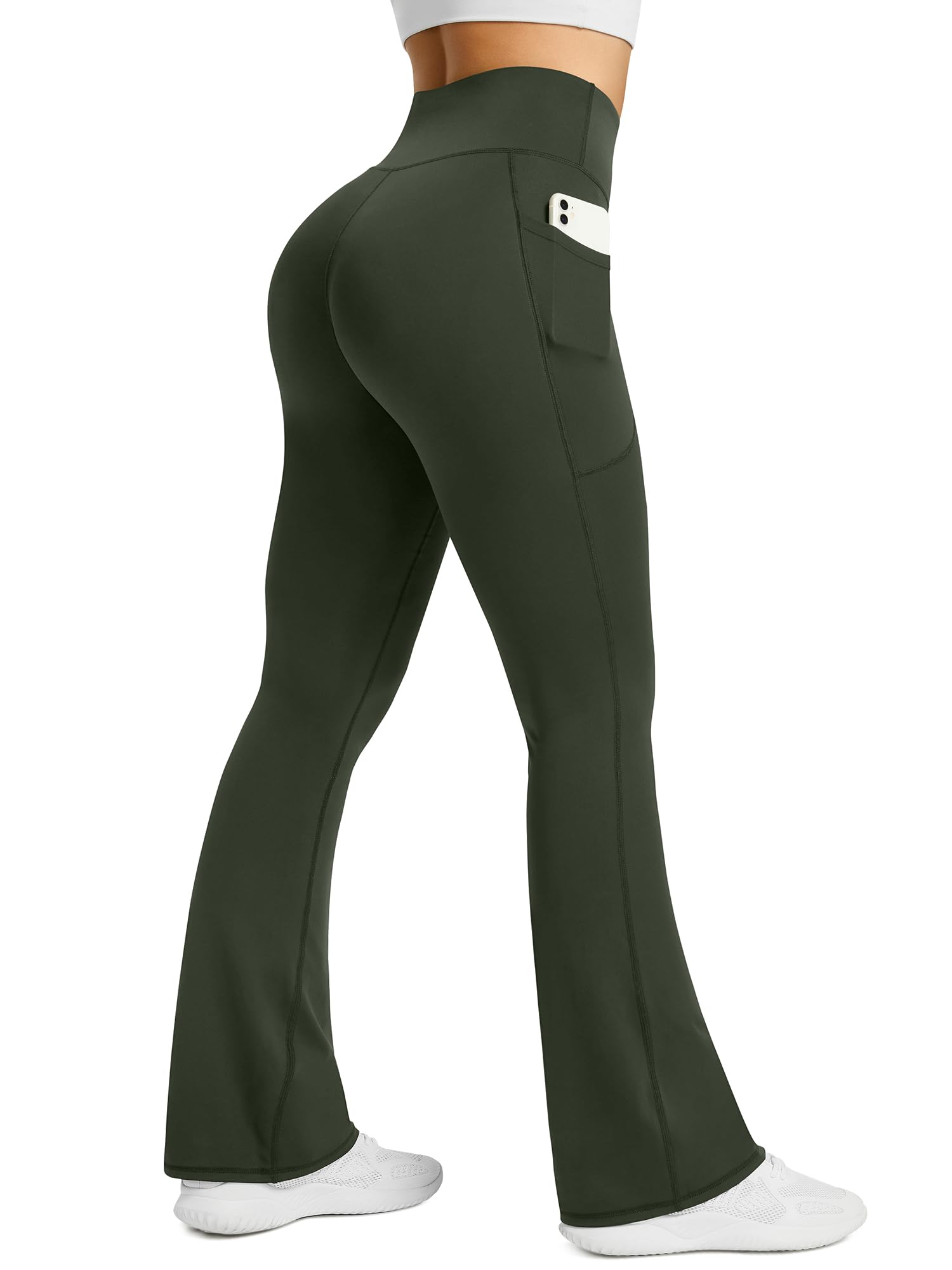PRETISKY Womens Flared Yoga Pants with Pockets, High Waisted Flare Leggings Bell Bottom Bootcut Yoga Dress Pants