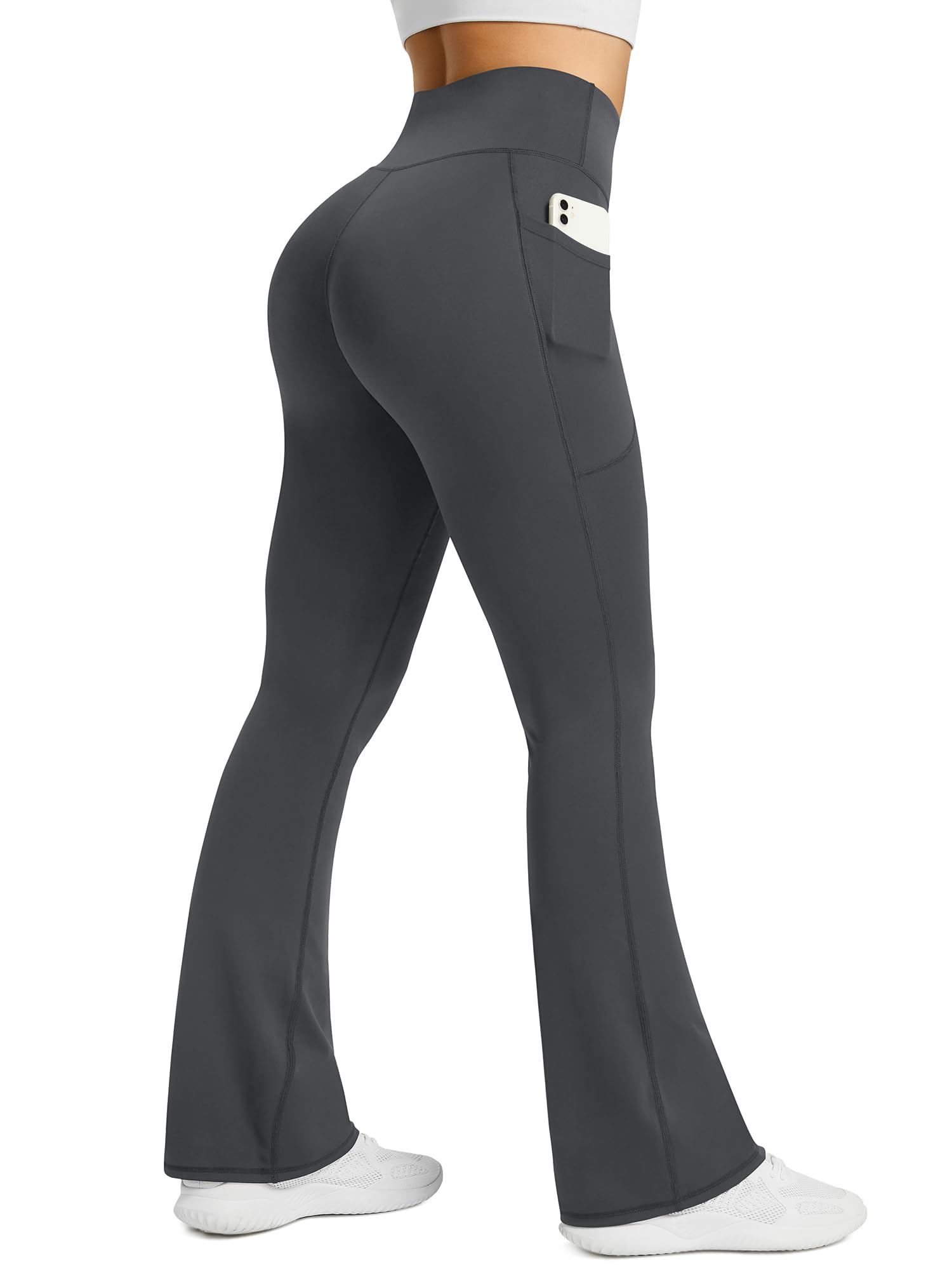 PRETISKY Womens Flared Yoga Pants with Pockets, High Waisted Flare Leggings Bell Bottom Bootcut Yoga Dress Pants