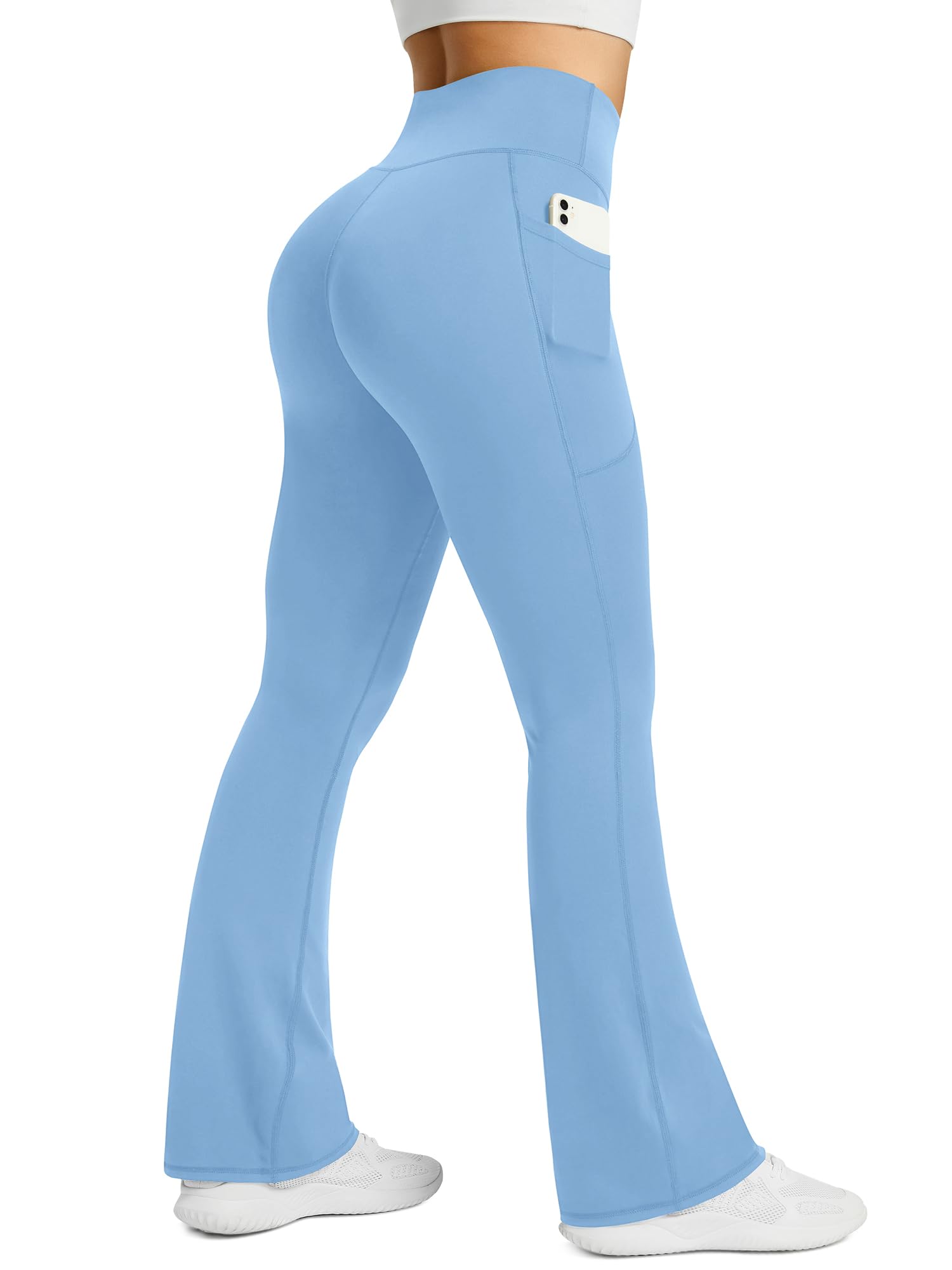 PRETISKY Womens Flared Yoga Pants with Pockets, High Waisted Flare Leggings Bell Bottom Bootcut Yoga Dress Pants