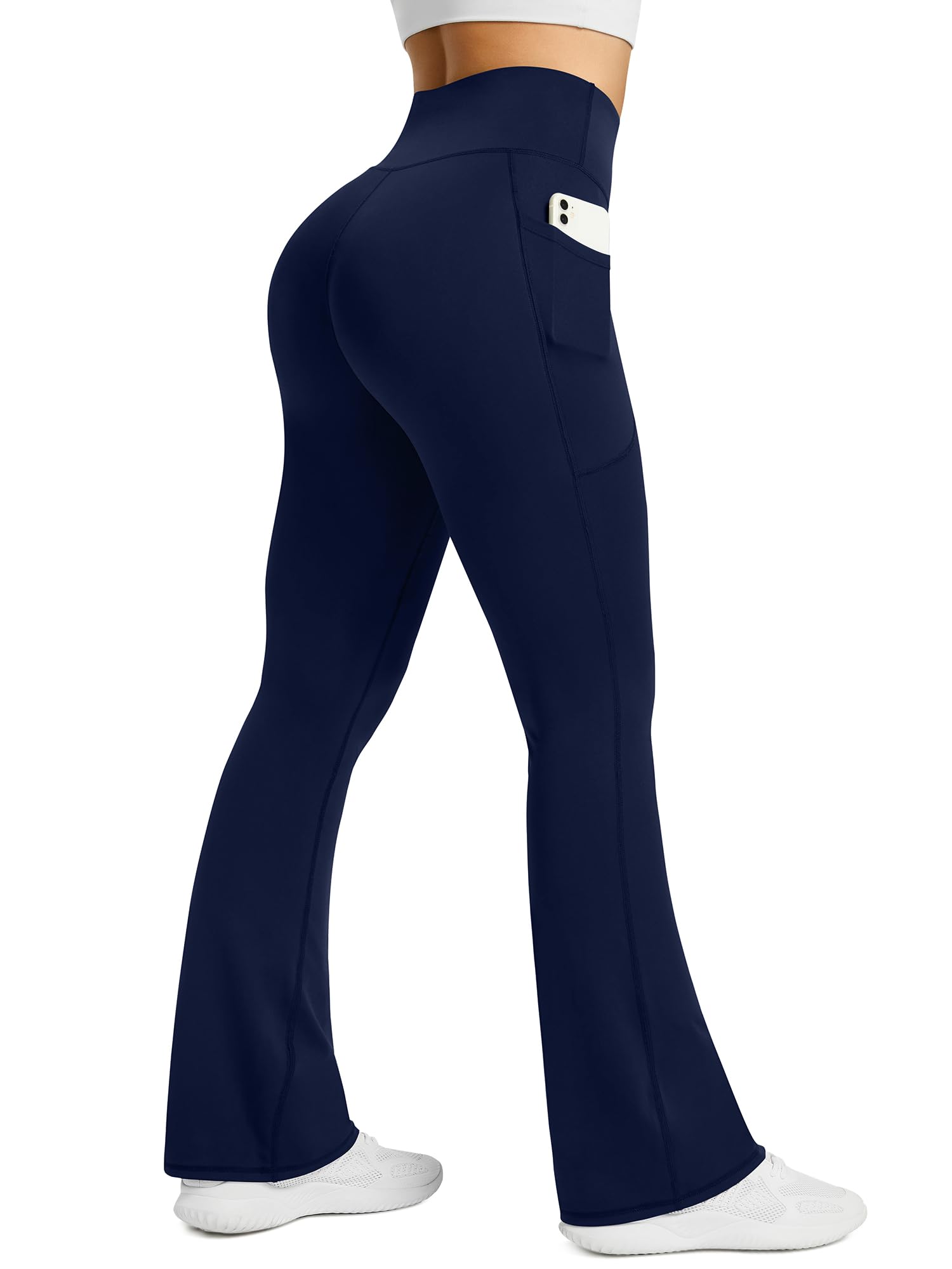 PRETISKY Womens Flared Yoga Pants with Pockets, High Waisted Flare Leggings Bell Bottom Bootcut Yoga Dress Pants