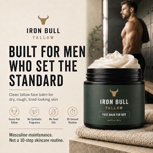 Iron Bull Beef Tallow Face Moisturizer for Men. Anti-Aging With Hyaluronic Acid for Wrinkles. Grass-Fed Beef Tallow Skin Balm & Jojoba Oil for All Skin Types. Natural Formula With a Clean Scent - 2oz