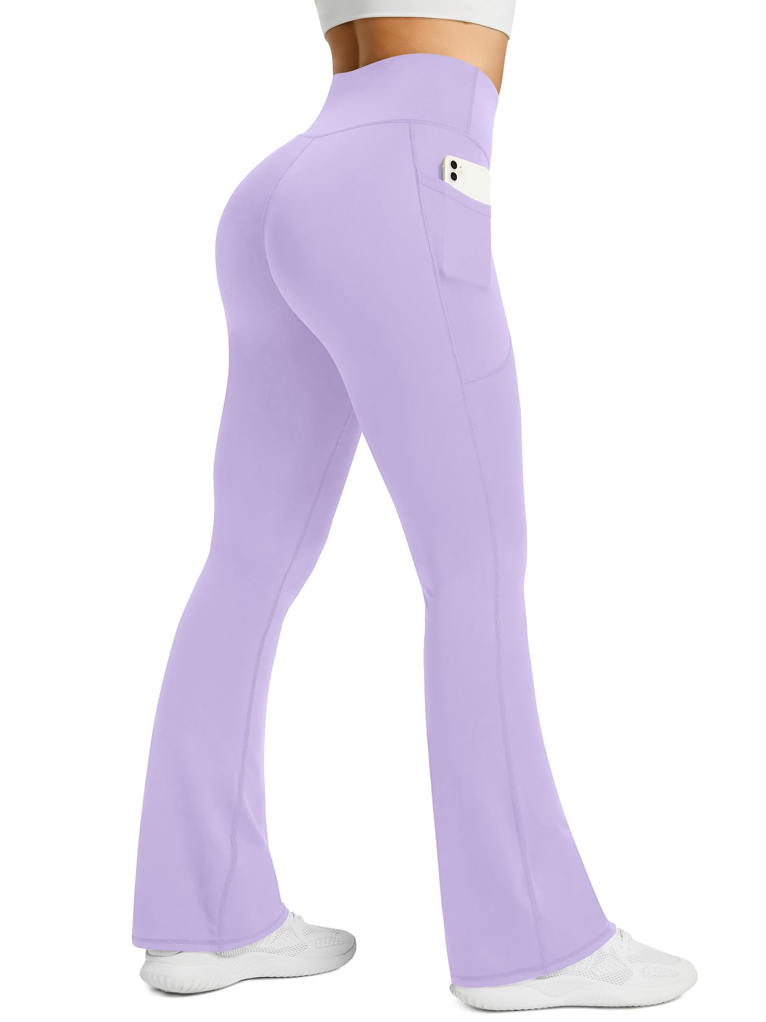 PRETISKY Womens Flared Yoga Pants with Pockets, High Waisted Flare Leggings Bell Bottom Bootcut Yoga Dress Pants