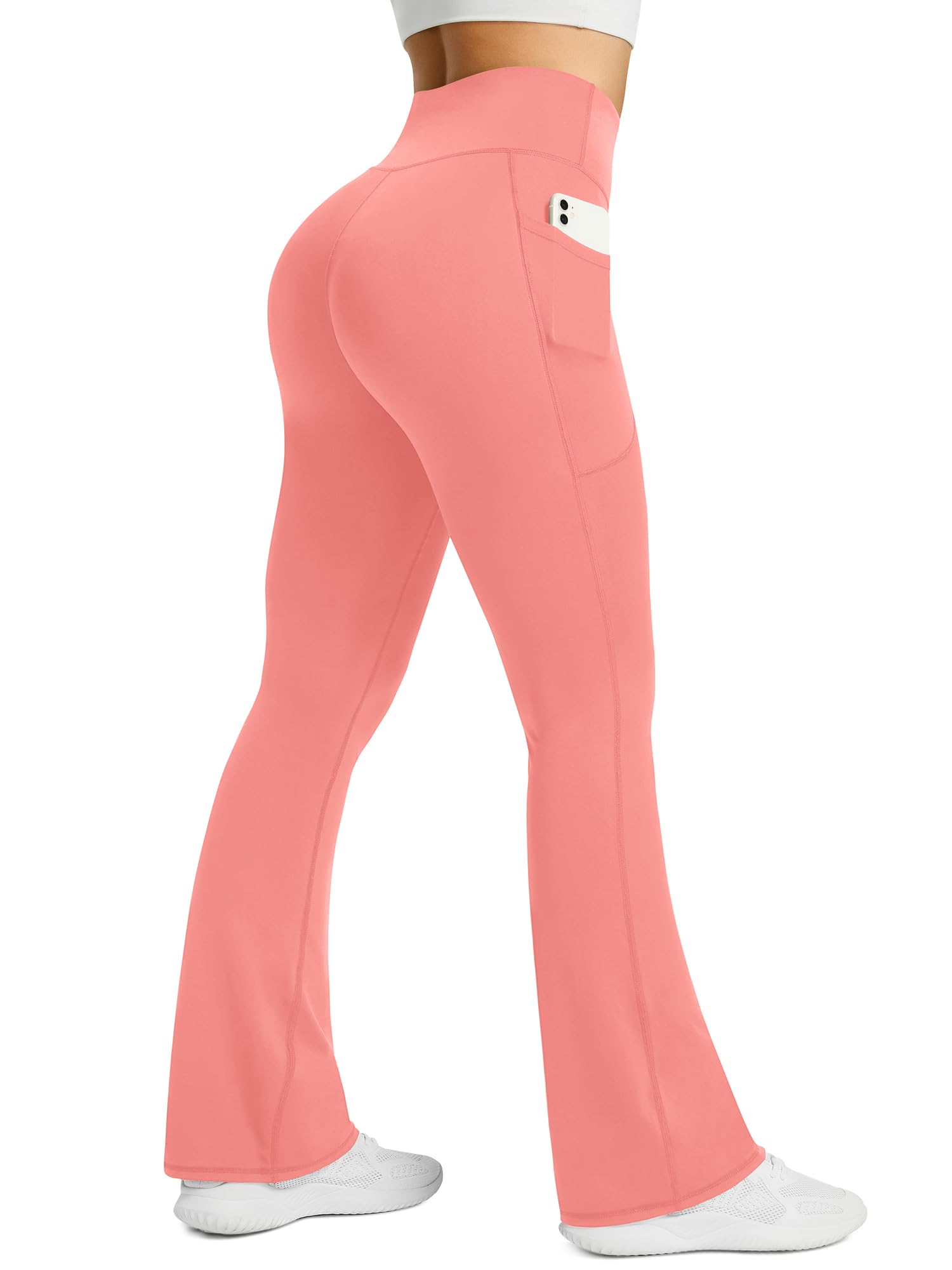 PRETISKY Womens Flared Yoga Pants with Pockets, High Waisted Flare Leggings Bell Bottom Bootcut Yoga Dress Pants