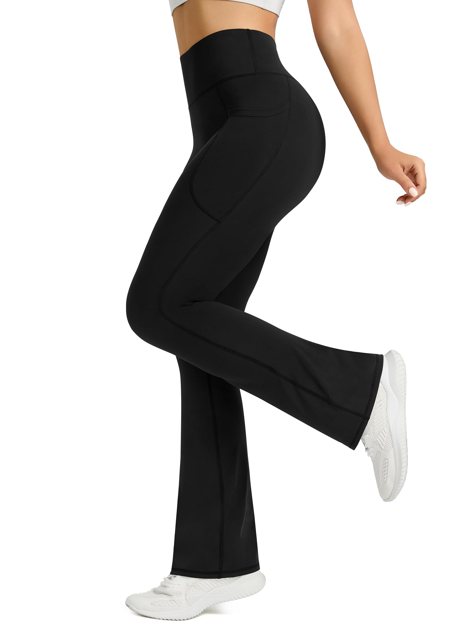 PRETISKY Womens Flared Yoga Pants with Pockets, High Waisted Flare Leggings Bell Bottom Bootcut Yoga Dress Pants