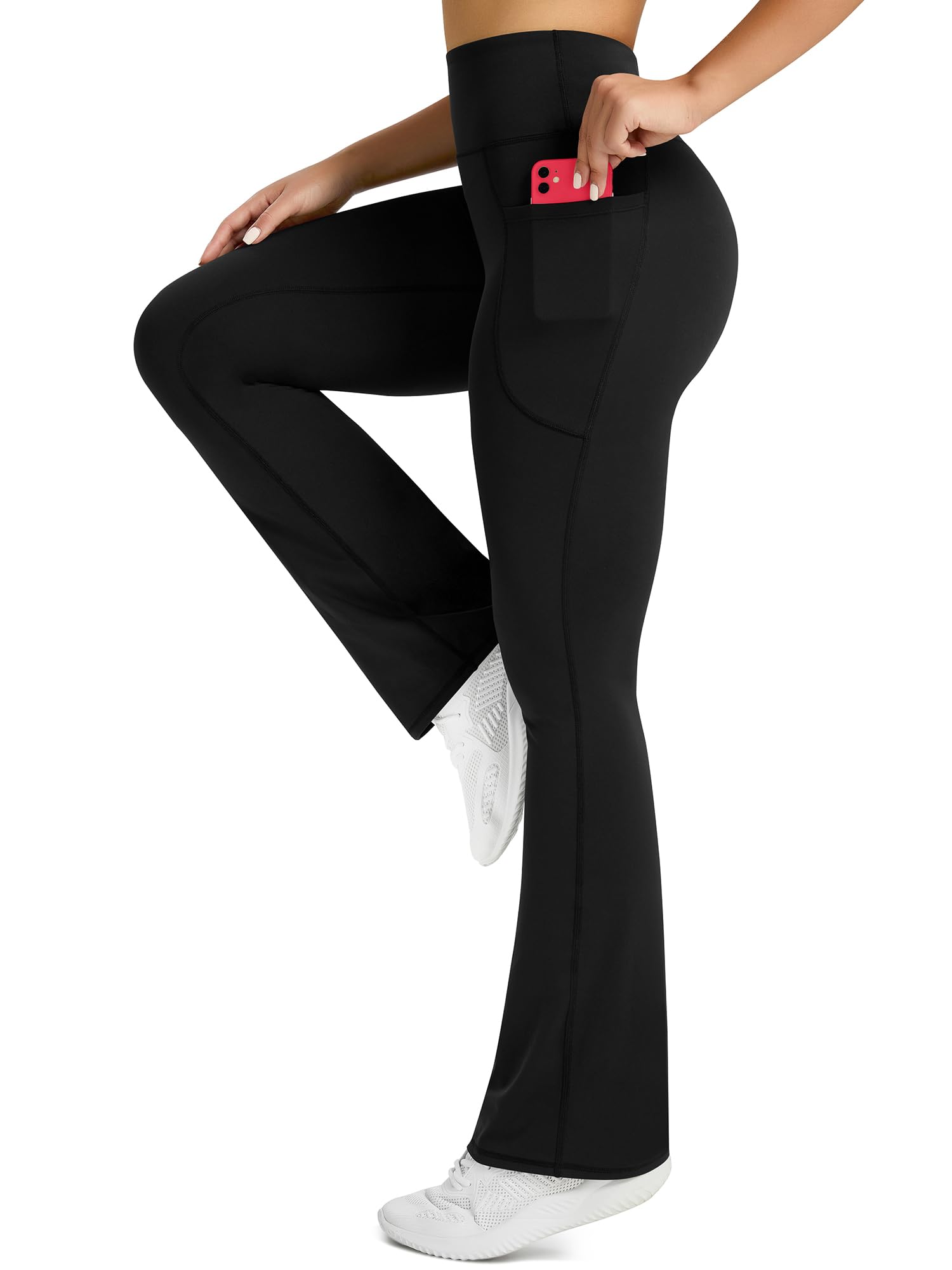 PRETISKY Womens Flared Yoga Pants with Pockets, High Waisted Flare Leggings Bell Bottom Bootcut Yoga Dress Pants