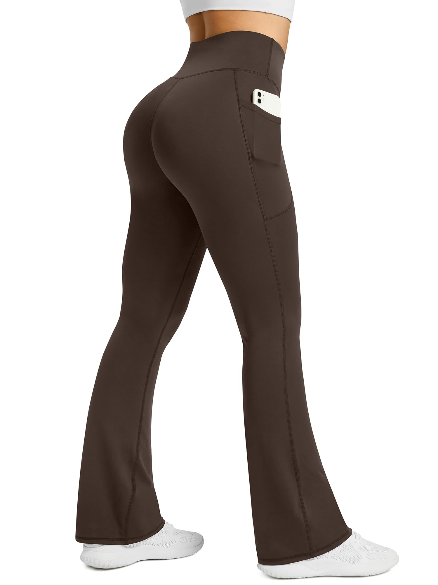 PRETISKY Womens Flared Yoga Pants with Pockets, High Waisted Flare Leggings Bell Bottom Bootcut Yoga Dress Pants