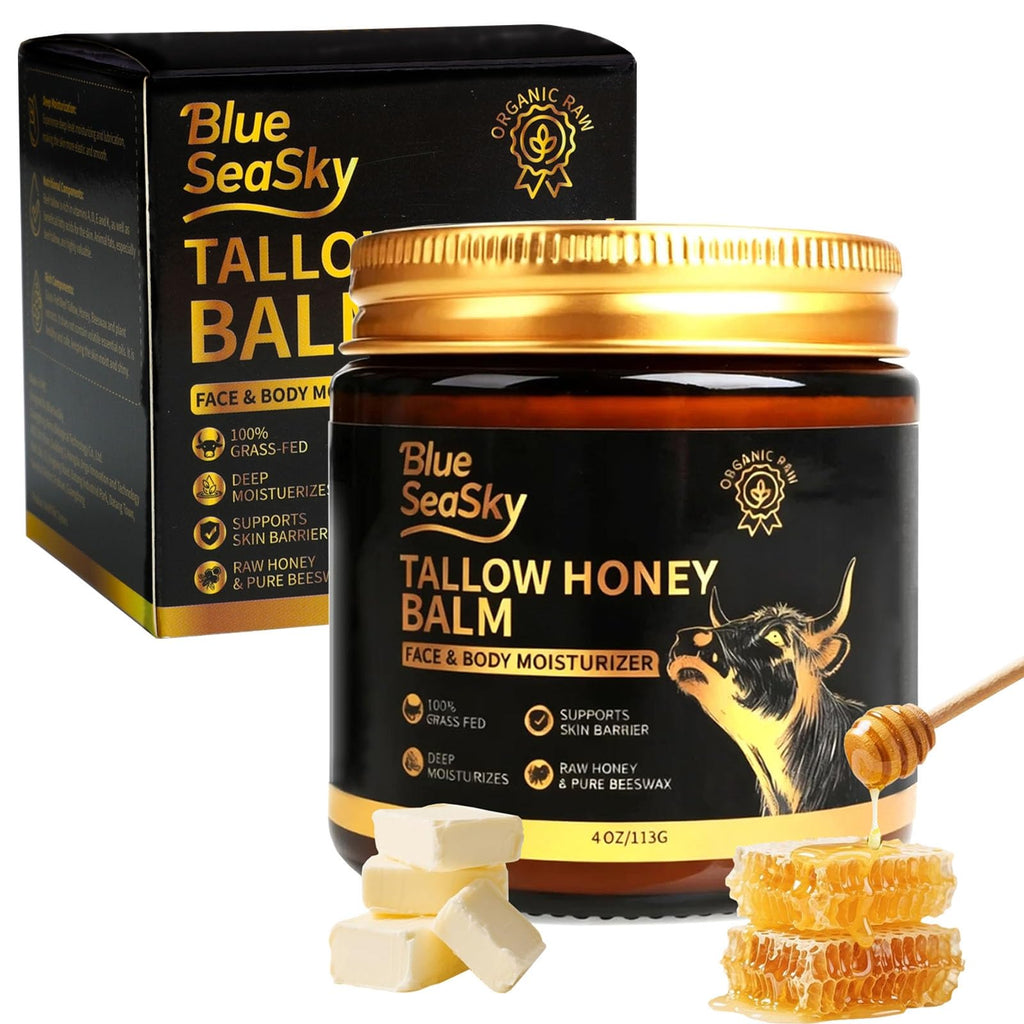 Whipped Beef Tallow for Skin Grass Fed Tallow Balm with Raw Honey,Unscented Face & Body Tallow Moisturizer for Dry Sensitive Skin,Eczema & Rosacea Relief,Non-Comedogenic,Fast Absorbing Skin Care(4oz)