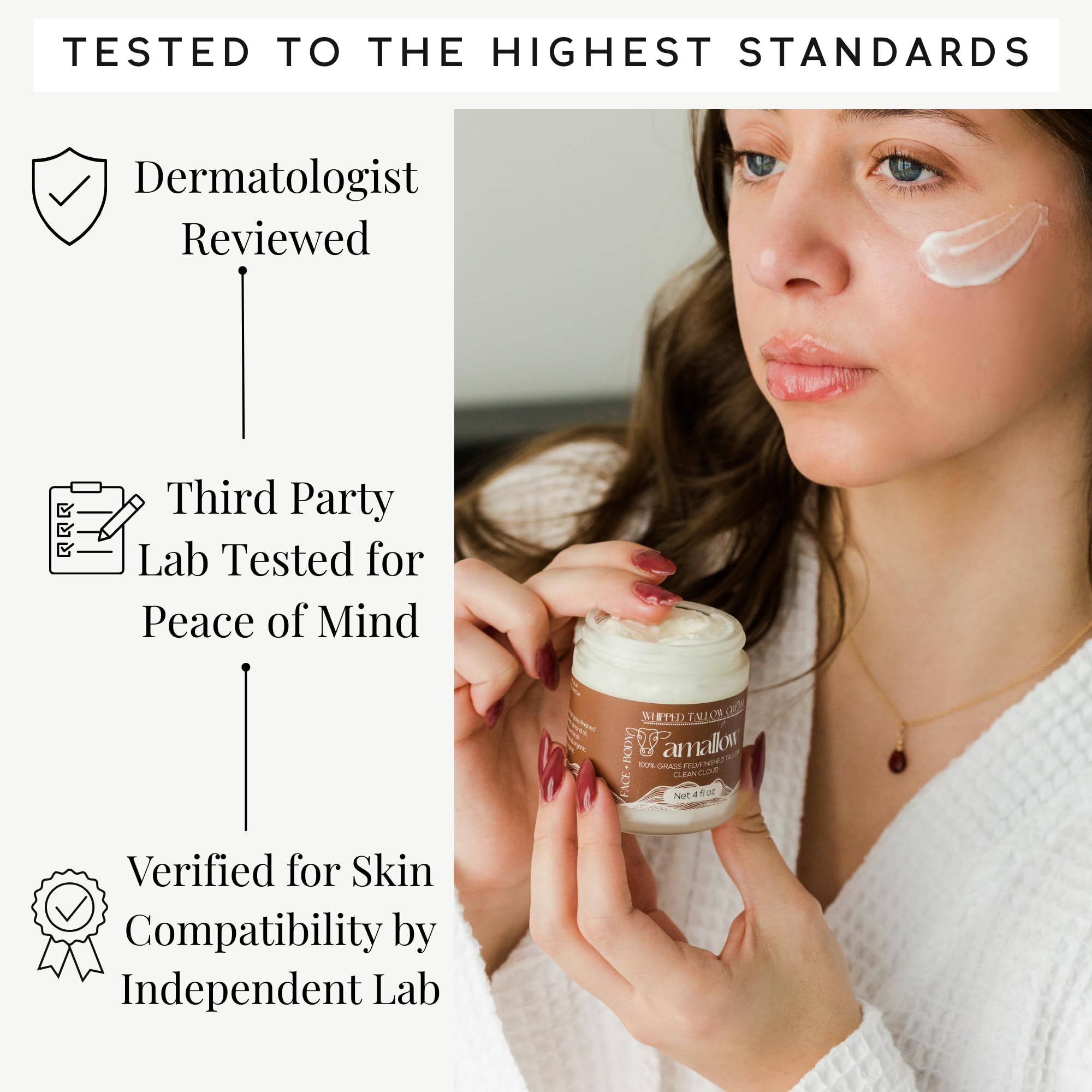 Amallow 100% Grass Fed Beef Tallow for Skin Care - Face + Body - Whipped Moisturizer - Natural Lotion, 4 FL. oz.