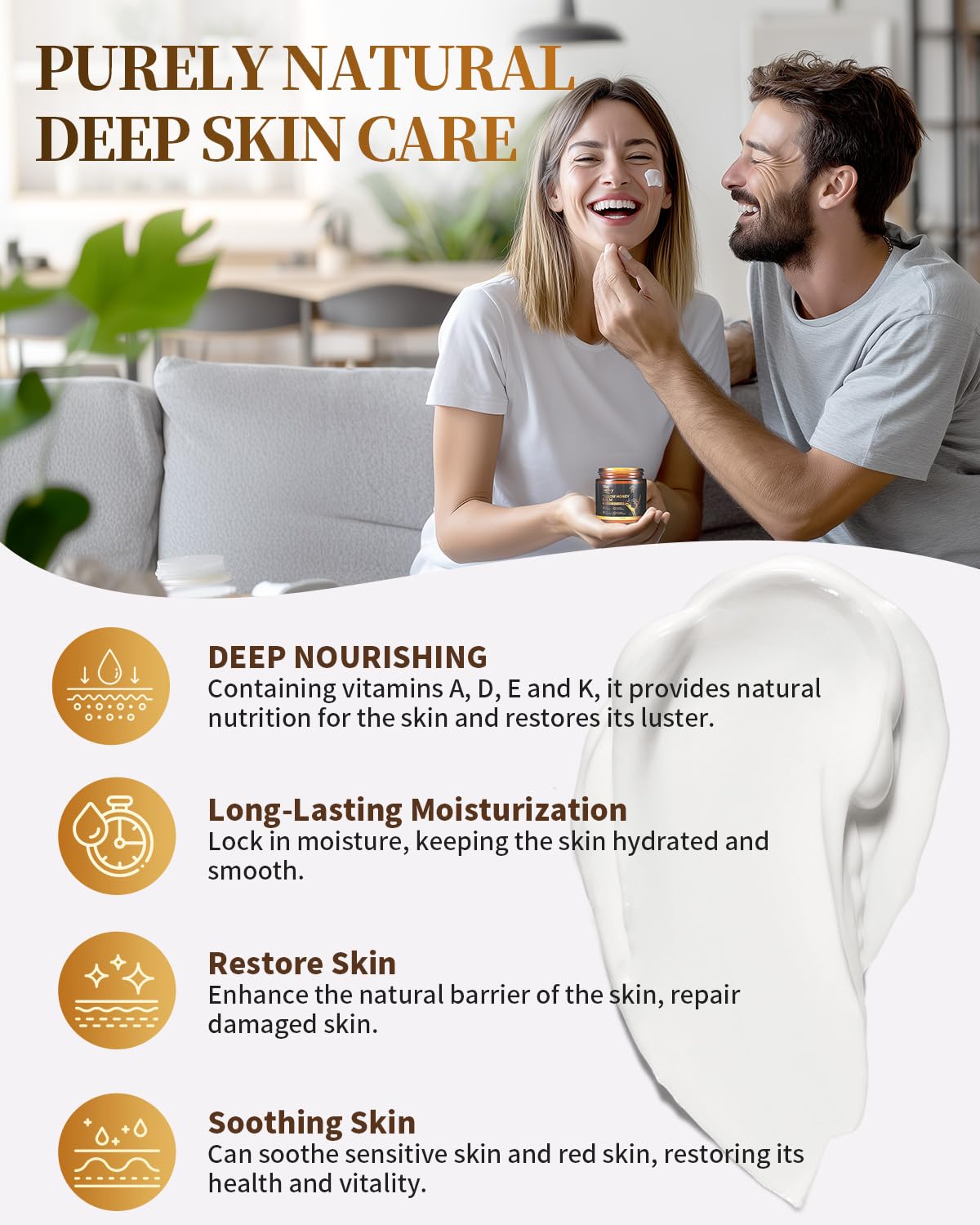 Whipped Beef Tallow for Skin Grass Fed Tallow Balm with Raw Honey,Unscented Face & Body Tallow Moisturizer for Dry Sensitive Skin,Eczema & Rosacea Relief,Non-Comedogenic,Fast Absorbing Skin Care(4oz)
