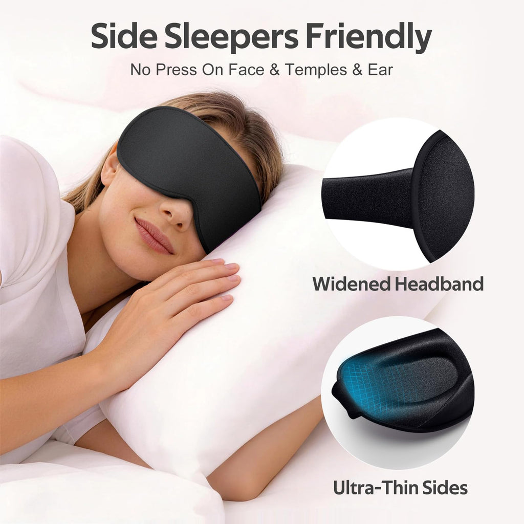 Vynix Sleep Mask for Men Women - 100% Blackout Eye Masks for Sleep - 3D Soft Sleeping Mask for Side Sleepers - Zero Pressure Lash Extensions Eye Cover Shade for Airplane Travel Essentials