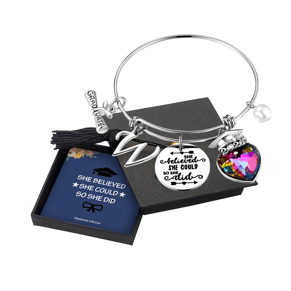 Yoosteel 2026 Graduation Gifts, Engraved Inspirational Initial Charm Bracelets She Believed She Could Bracelet College Graduation Gifts 2026 for Her Women