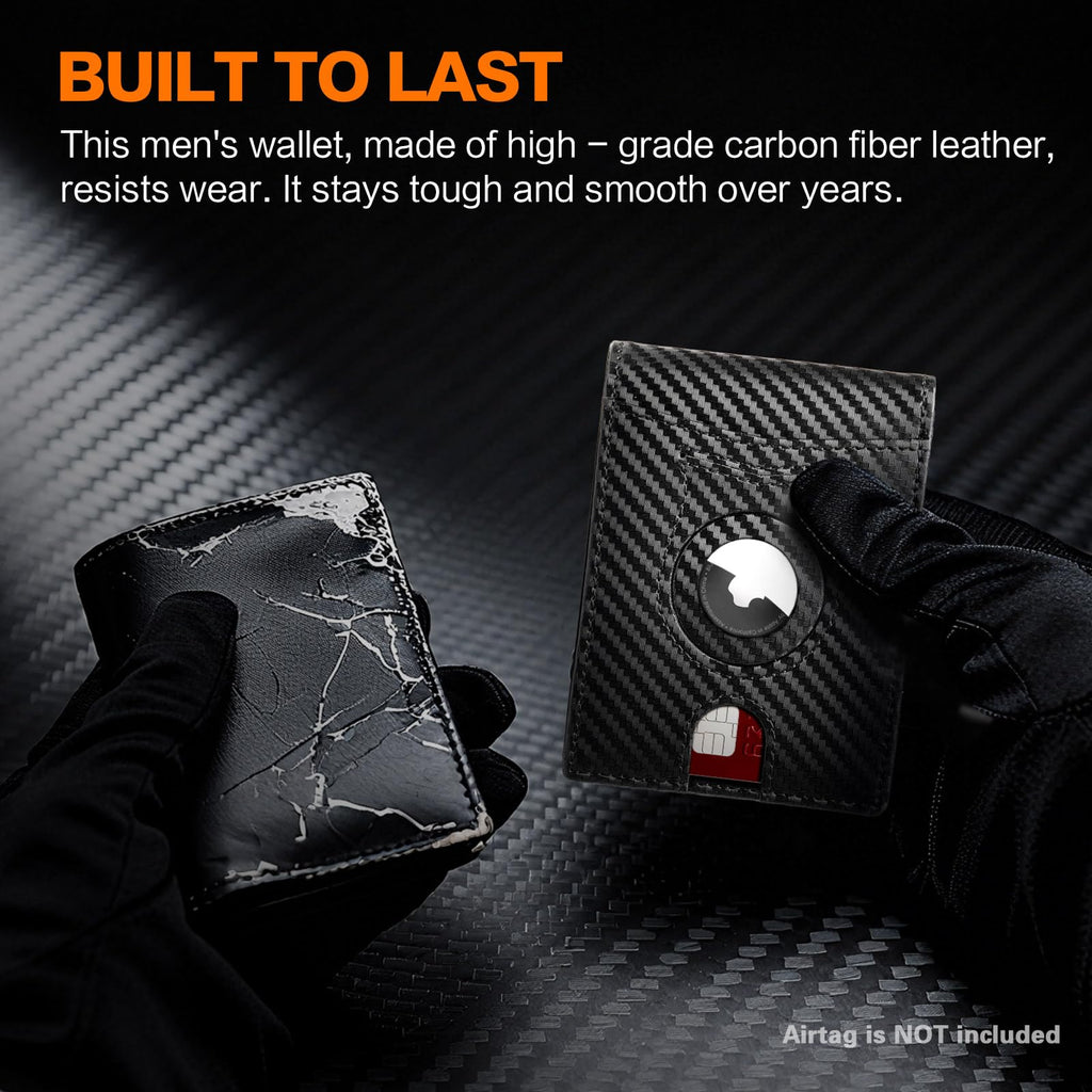 Double Bus Wallet for Men Slim RFID Blocking Bifold Carbon Fiber,Minimalist Small Compact Front Pocket Credit Card Holder,Thin Mens Leather Wallets Smart Security With 2 ID windows 1 Cash