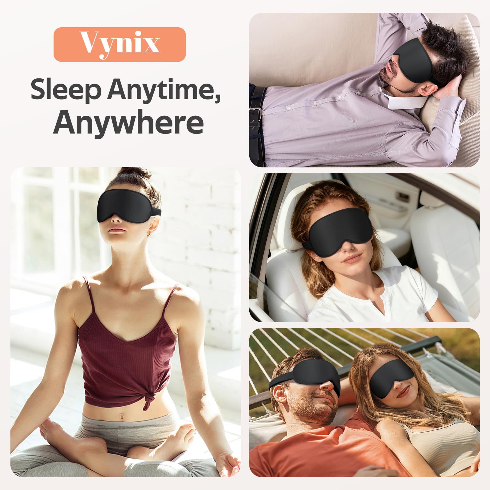 Vynix Sleep Mask for Men Women - 100% Blackout Eye Masks for Sleep - 3D Soft Sleeping Mask for Side Sleepers - Zero Pressure Lash Extensions Eye Cover Shade for Airplane Travel Essentials