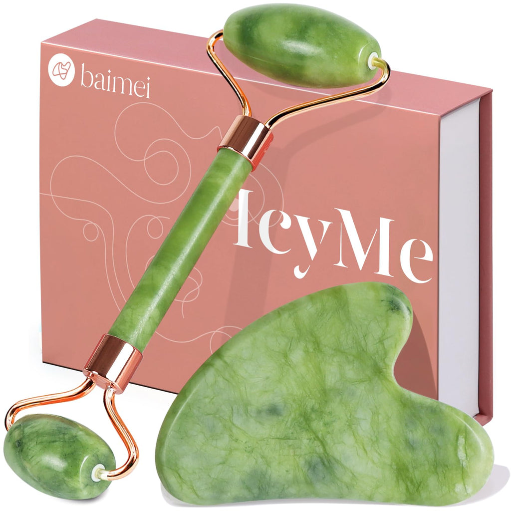BAIMEI Jade Roller and Gua Sha Set Face Roller and Gua Sha Facial Tools for Skin Care Routine and Puffiness