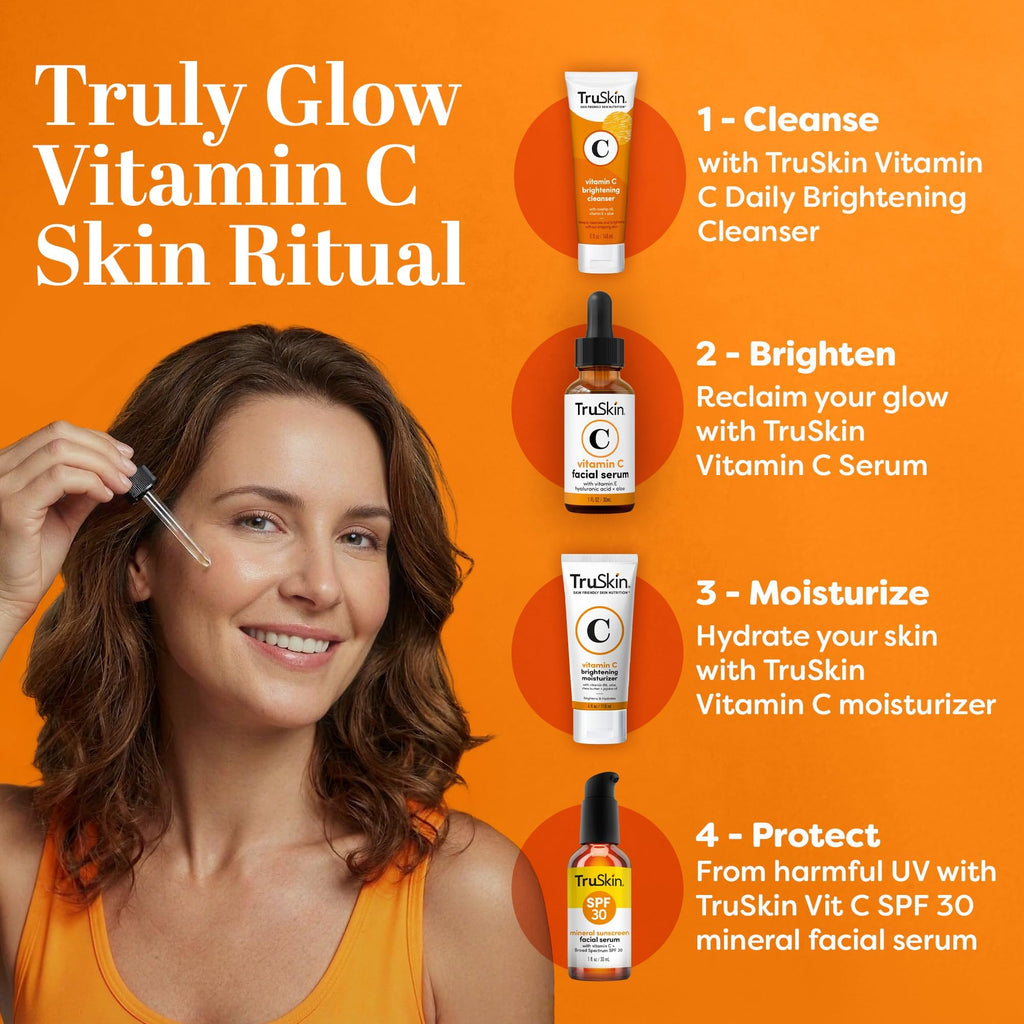 TruSkin Vitamin C Serum – Anti Aging Facial Serum with Vitamin C, Hyaluronic Acid, Vitamin E – Brightening Serum – Even Skin Tone, Improve Appearance of Dark Spots, Fine Lines & Wrinkles