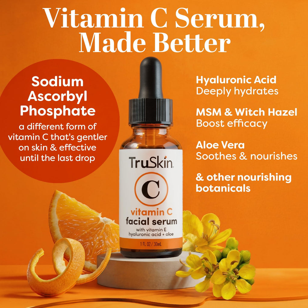 TruSkin Vitamin C Serum – Anti Aging Facial Serum with Vitamin C, Hyaluronic Acid, Vitamin E – Brightening Serum – Even Skin Tone, Improve Appearance of Dark Spots, Fine Lines & Wrinkles
