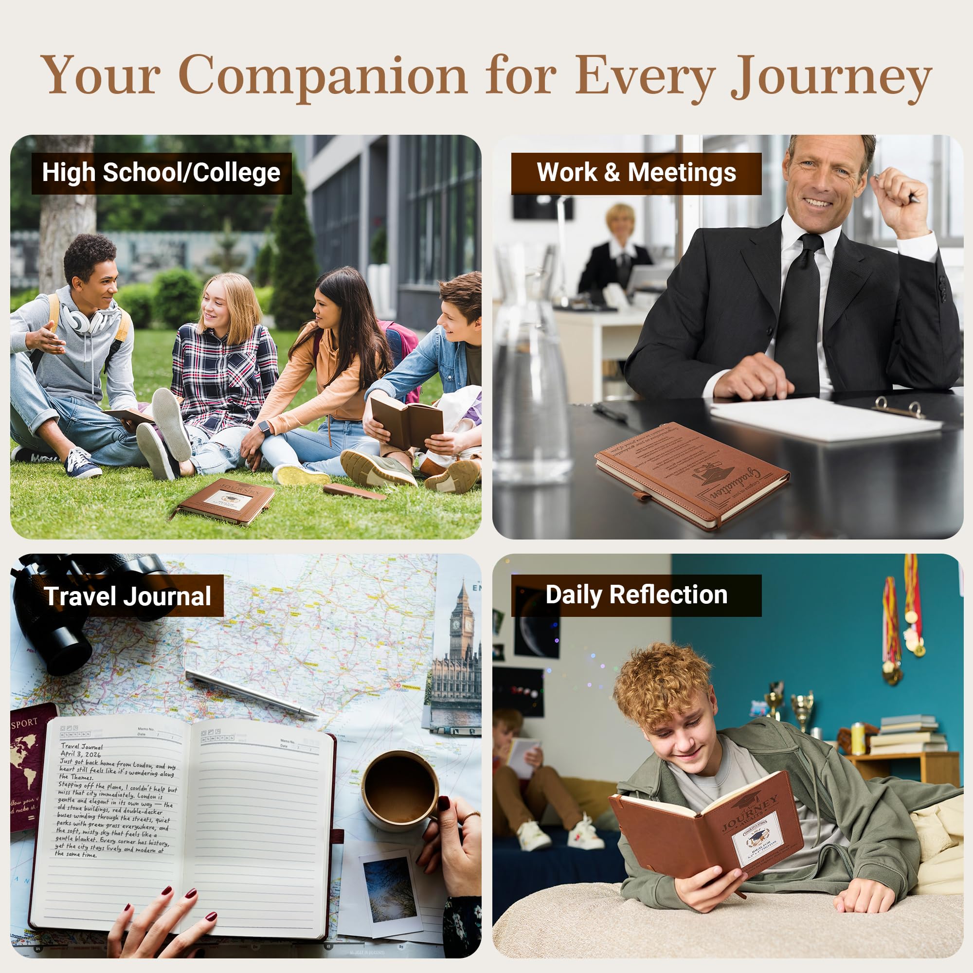 Engraved Leather Journal Graduation Gifts for Her Him, 200 Pages Refillable Journal with Photo Cover & Built-in Pocket & Pen, 2026 High School College Masters Degree Phd Nurse Inspirational Congratulations Gifts
