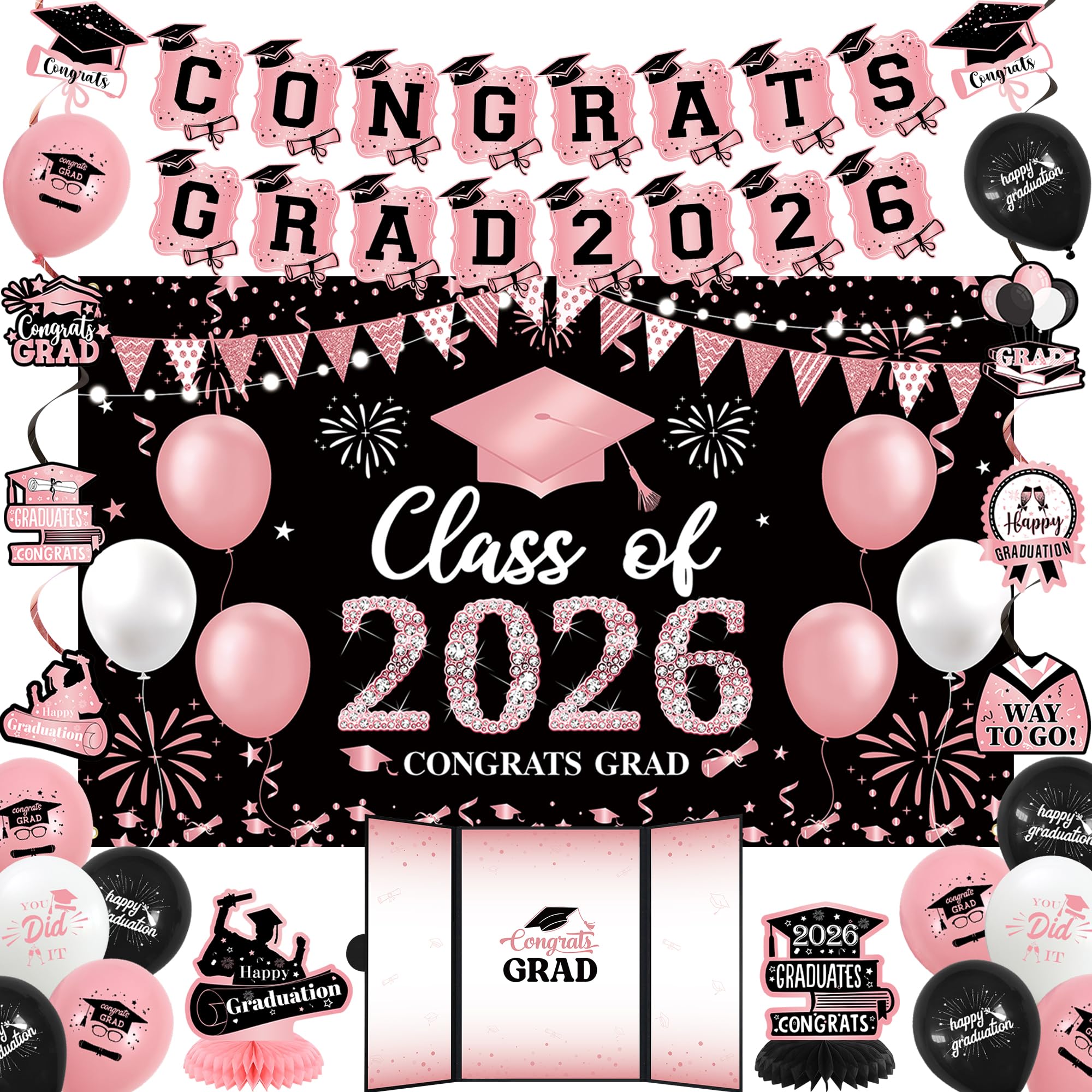 Vlipoeasn 2026 Graduation Party Decorations 2026 College/High School Graduation Decorations Party Supplies, Class of 2026 Congrats Grad Backdrop Banner Signature Book
