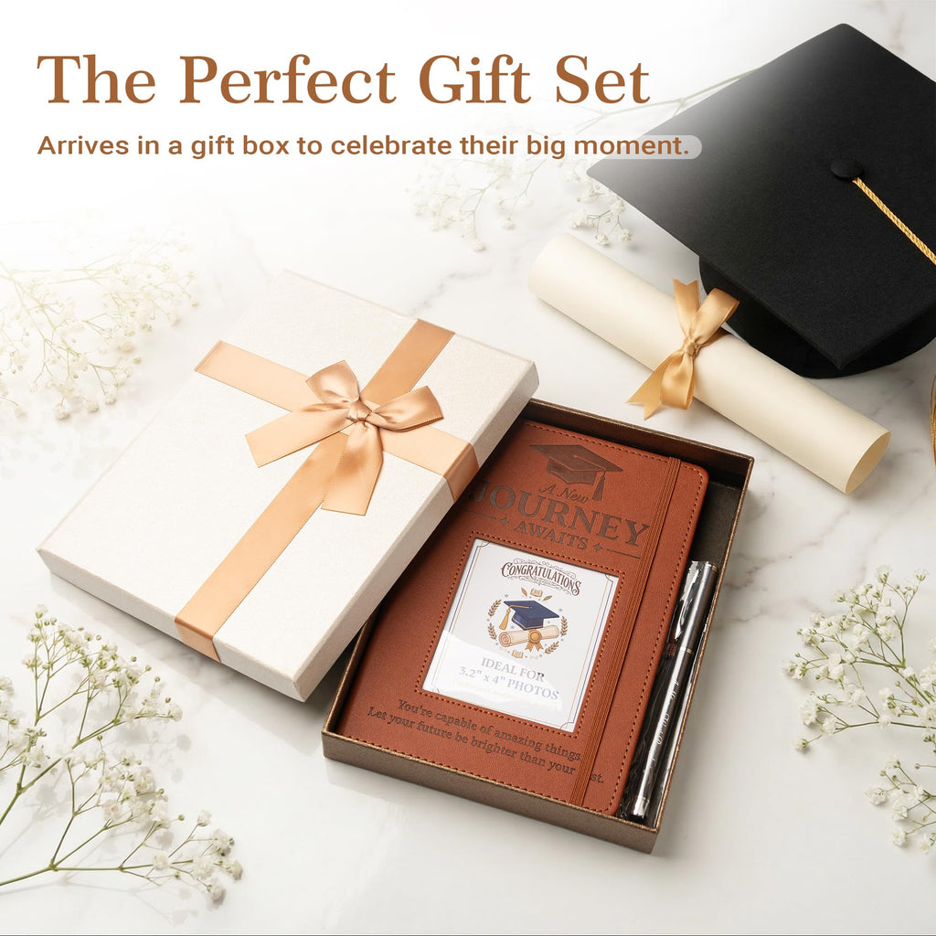 Engraved Leather Journal Graduation Gifts for Her Him, 200 Pages Refillable Journal with Photo Cover & Built-in Pocket & Pen, 2026 High School College Masters Degree Phd Nurse Inspirational Congratulations Gifts