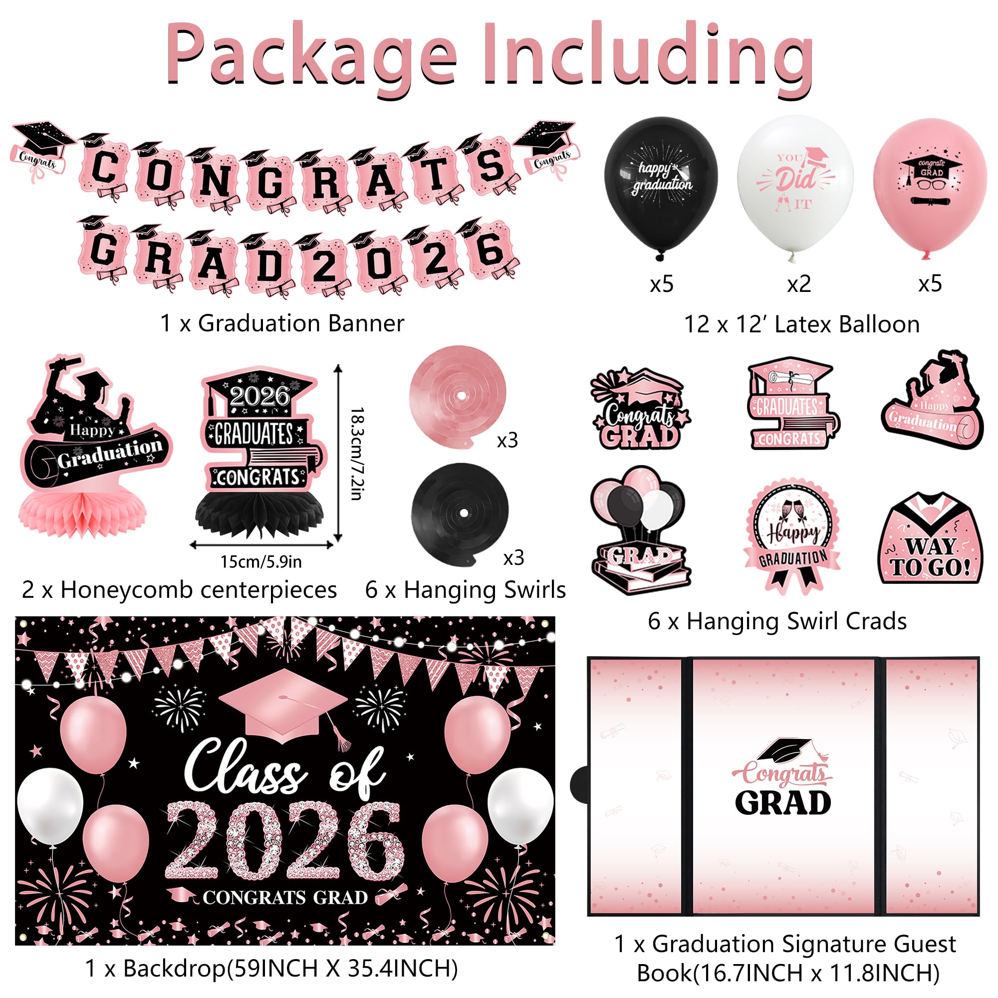 Vlipoeasn 2026 Graduation Party Decorations 2026 College/High School Graduation Decorations Party Supplies, Class of 2026 Congrats Grad Backdrop Banner Signature Book