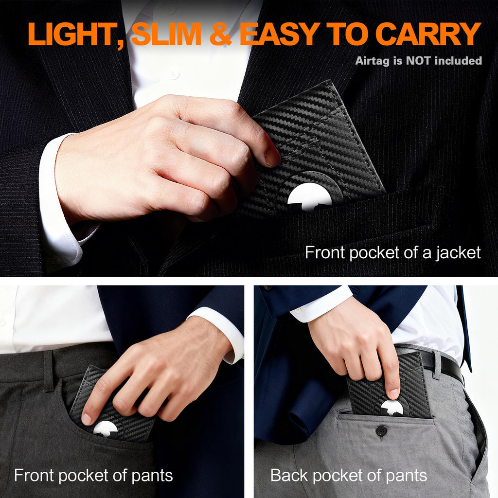 Double Bus Wallet for Men Slim RFID Blocking Bifold Carbon Fiber,Minimalist Small Compact Front Pocket Credit Card Holder,Thin Mens Leather Wallets Smart Security With 2 ID windows 1 Cash