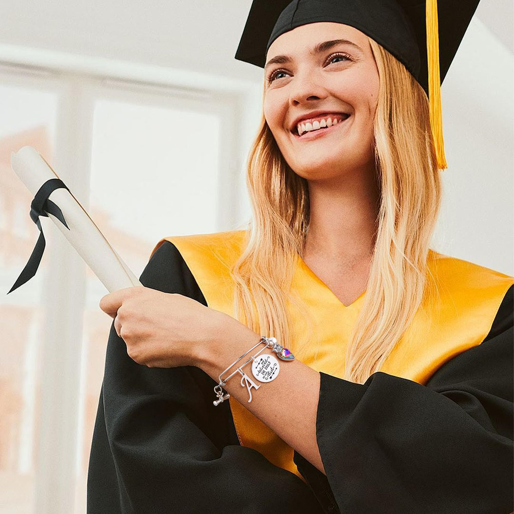 Yoosteel 2026 Graduation Gifts, Engraved Inspirational Initial Charm Bracelets She Believed She Could Bracelet College Graduation Gifts 2026 for Her Women