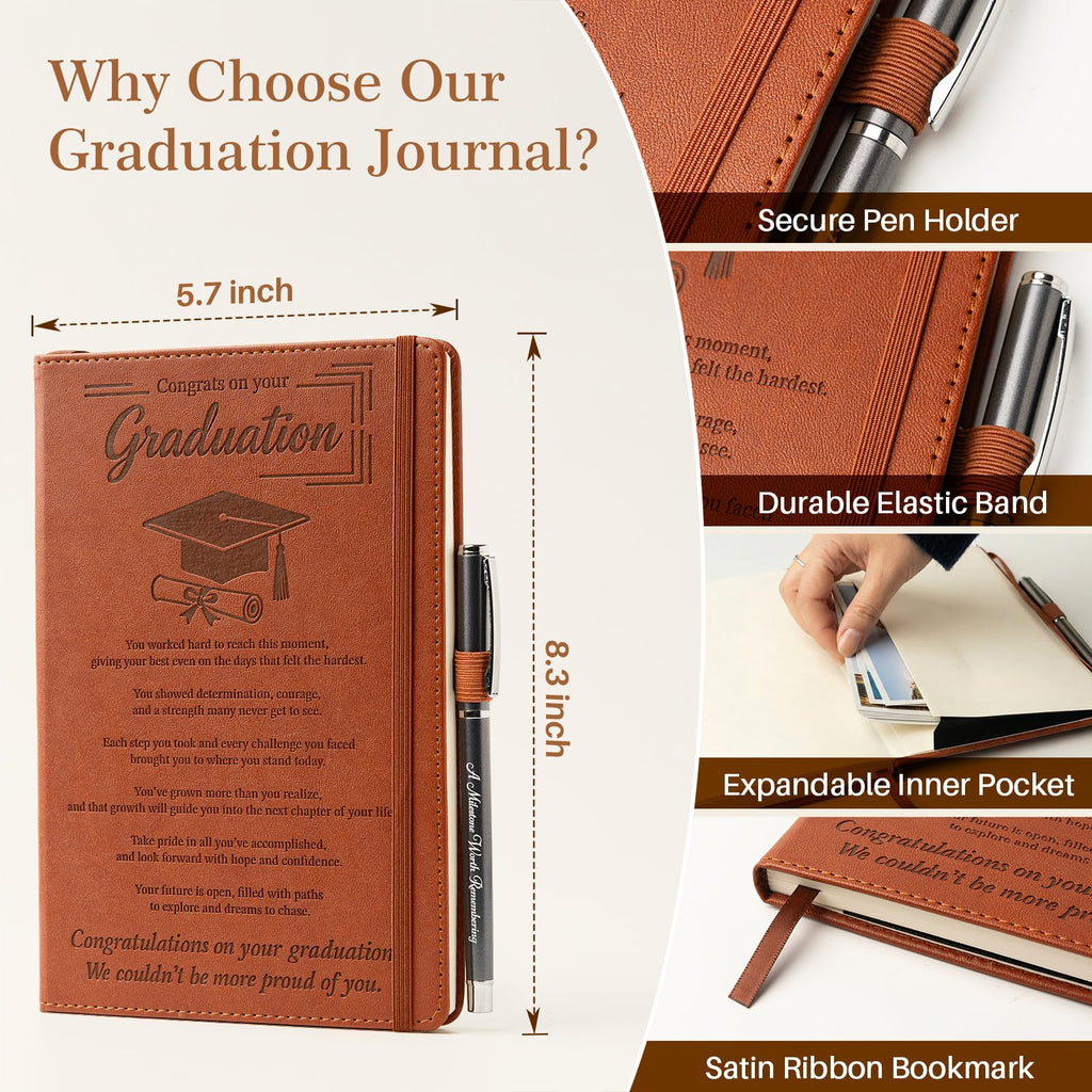 Engraved Leather Journal Graduation Gifts for Her Him, 200 Pages Refillable Journal with Photo Cover & Built-in Pocket & Pen, 2026 High School College Masters Degree Phd Nurse Inspirational Congratulations Gifts