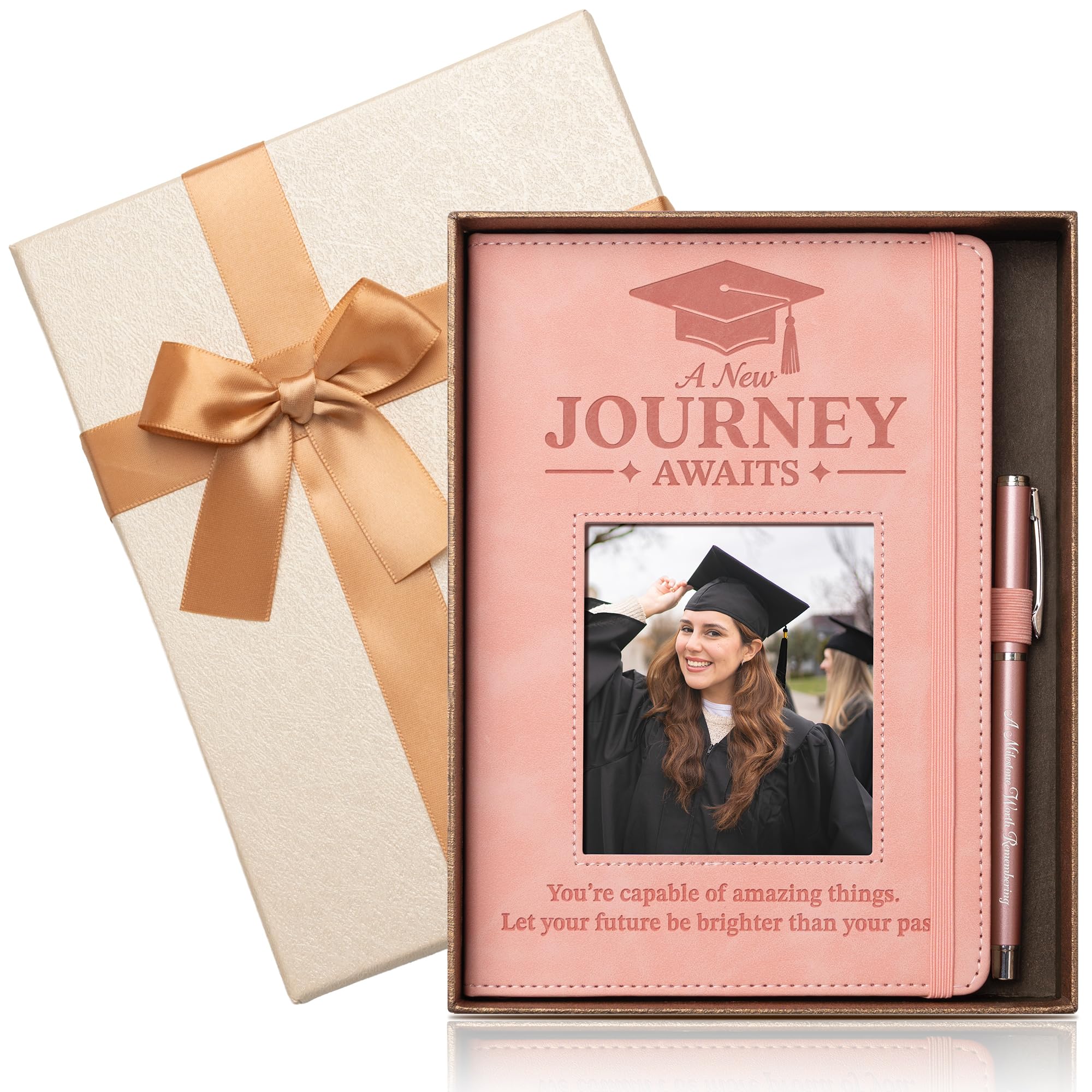 Engraved Leather Journal Graduation Gifts for Her Him, 200 Pages Refillable Journal with Photo Cover & Built-in Pocket & Pen, 2026 High School College Masters Degree Phd Nurse Inspirational Congratulations Gifts