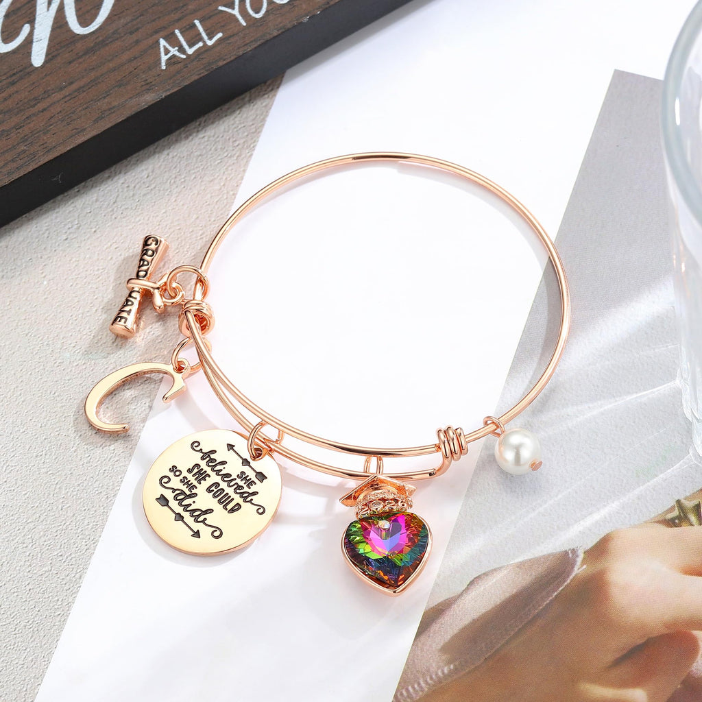 Yoosteel 2026 Graduation Gifts, Engraved Inspirational Initial Charm Bracelets She Believed She Could Bracelet College Graduation Gifts 2026 for Her Women