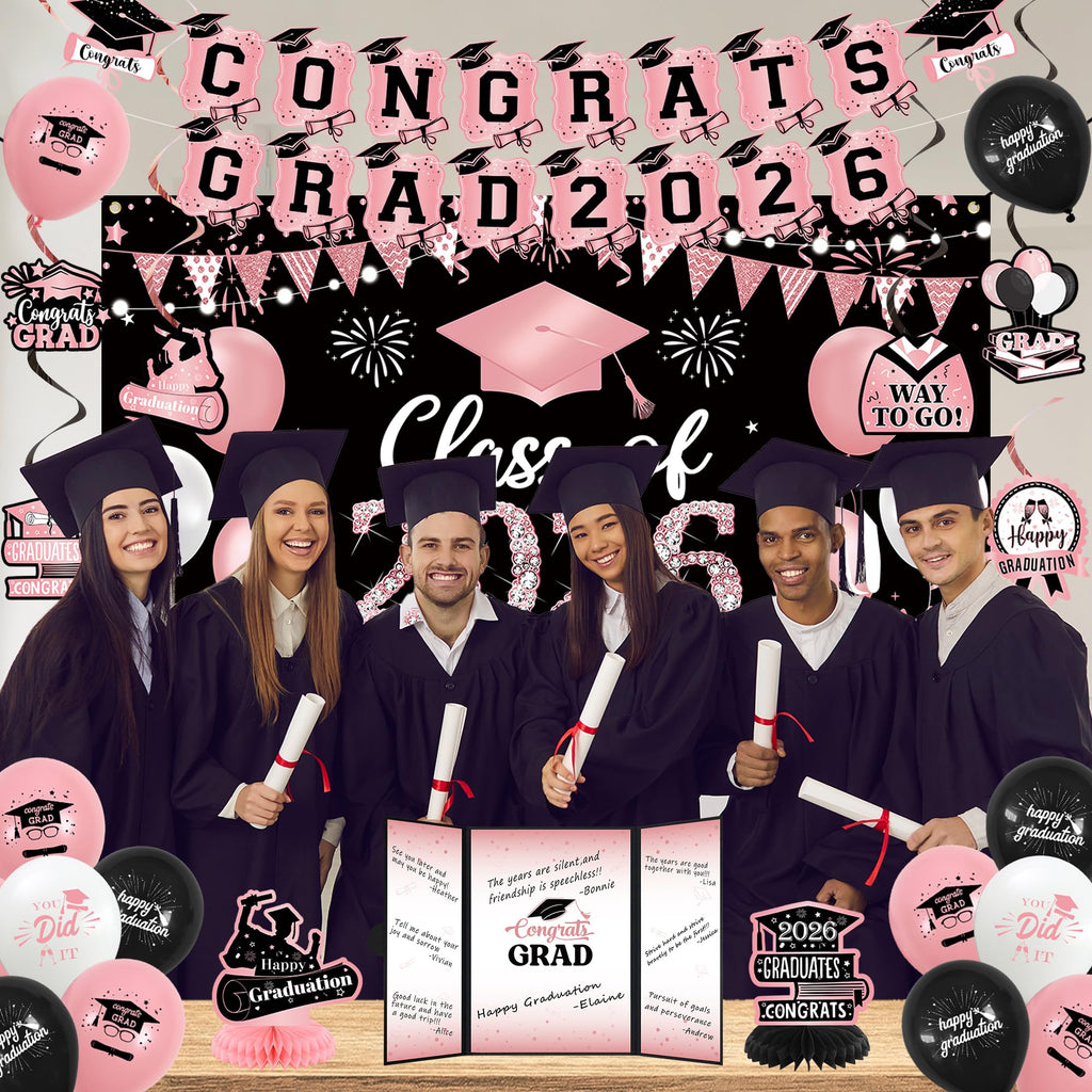 Vlipoeasn 2026 Graduation Party Decorations 2026 College/High School Graduation Decorations Party Supplies, Class of 2026 Congrats Grad Backdrop Banner Signature Book