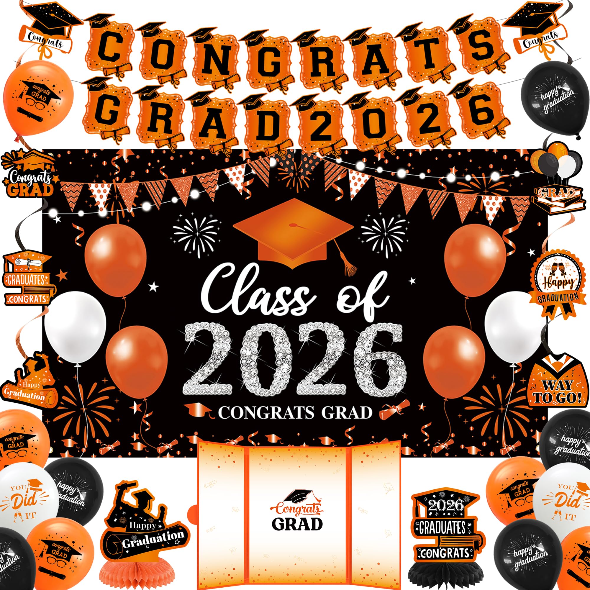 Vlipoeasn 2026 Graduation Party Decorations 2026 College/High School Graduation Decorations Party Supplies, Class of 2026 Congrats Grad Backdrop Banner Signature Book