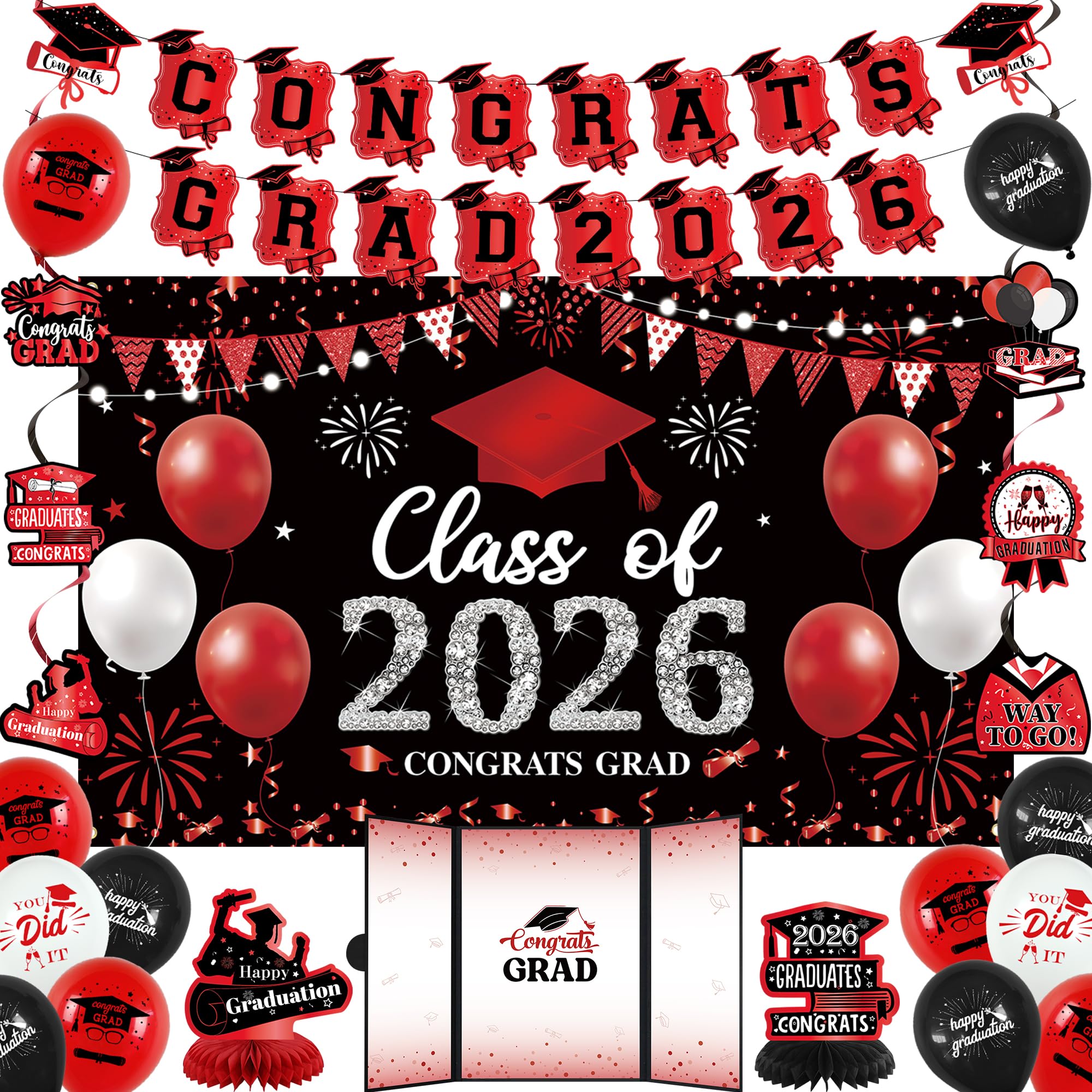 Vlipoeasn 2026 Graduation Party Decorations 2026 College/High School Graduation Decorations Party Supplies, Class of 2026 Congrats Grad Backdrop Banner Signature Book