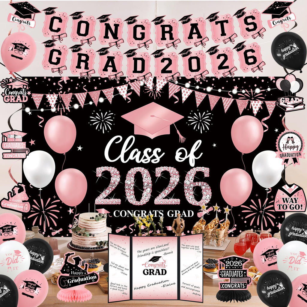 Vlipoeasn 2026 Graduation Party Decorations 2026 College/High School Graduation Decorations Party Supplies, Class of 2026 Congrats Grad Backdrop Banner Signature Book