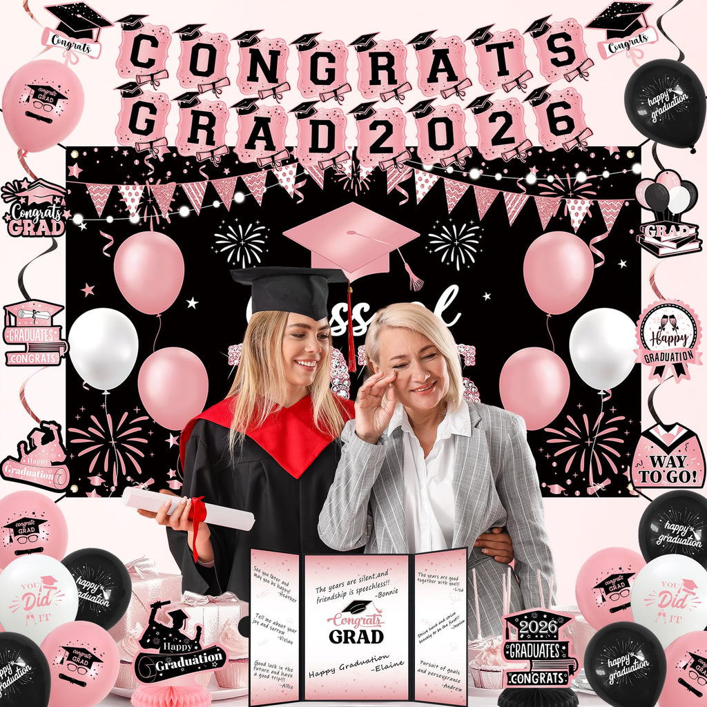 Vlipoeasn 2026 Graduation Party Decorations 2026 College/High School Graduation Decorations Party Supplies, Class of 2026 Congrats Grad Backdrop Banner Signature Book