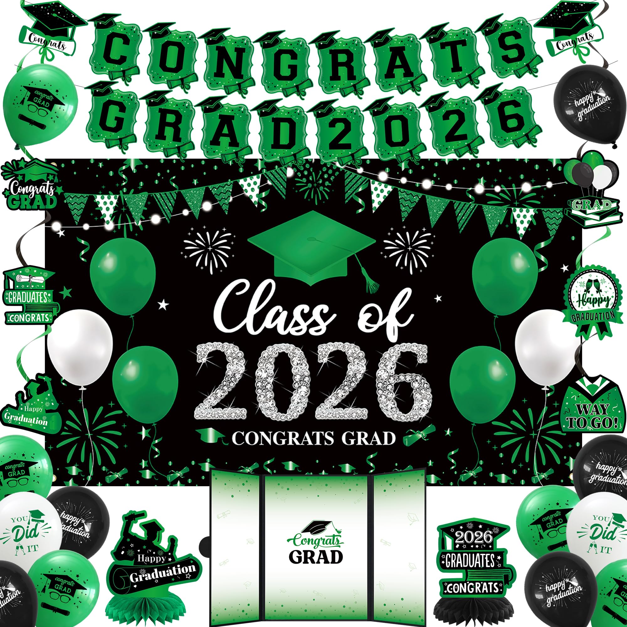 Vlipoeasn 2026 Graduation Party Decorations 2026 College/High School Graduation Decorations Party Supplies, Class of 2026 Congrats Grad Backdrop Banner Signature Book