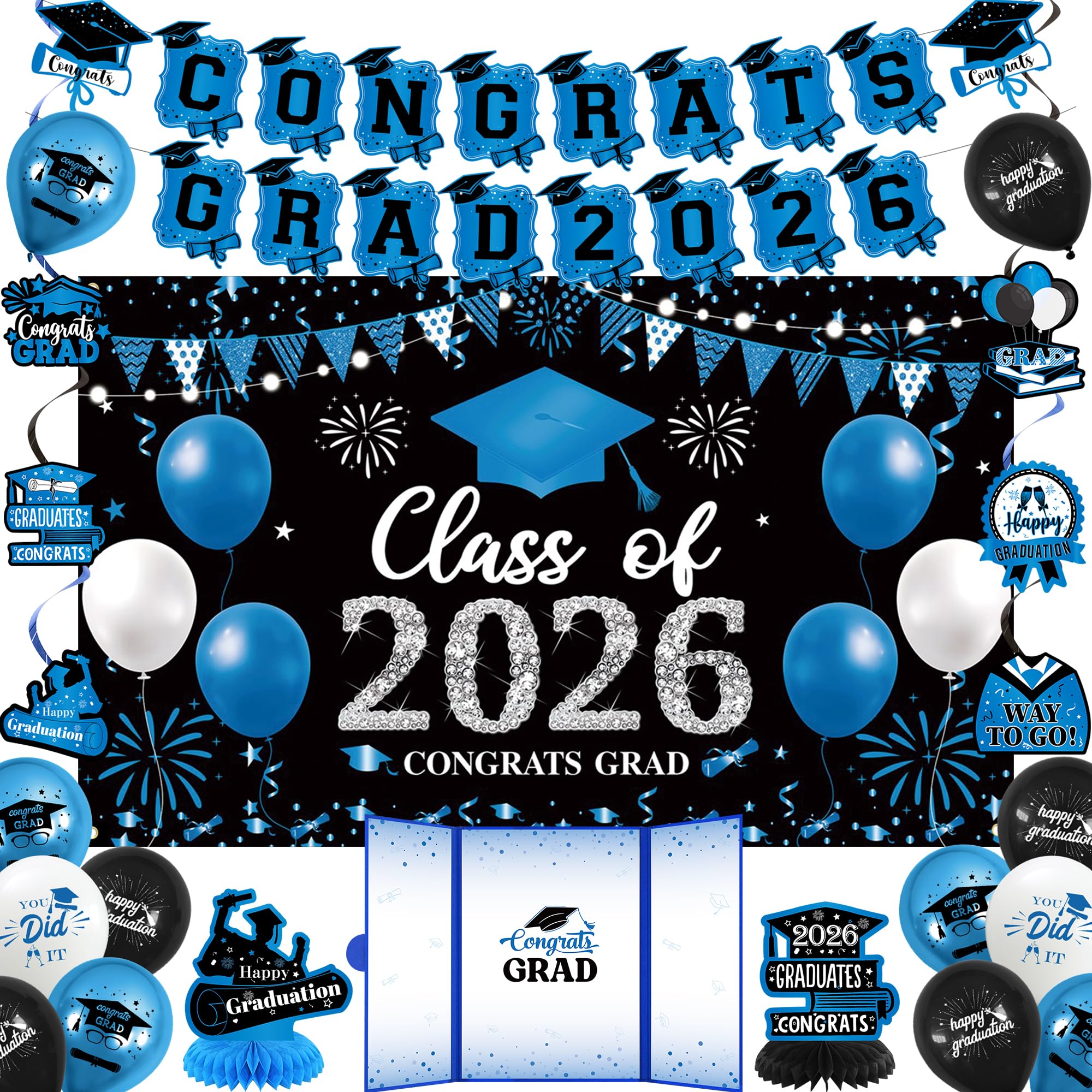 Vlipoeasn 2026 Graduation Party Decorations 2026 College/High School Graduation Decorations Party Supplies, Class of 2026 Congrats Grad Backdrop Banner Signature Book